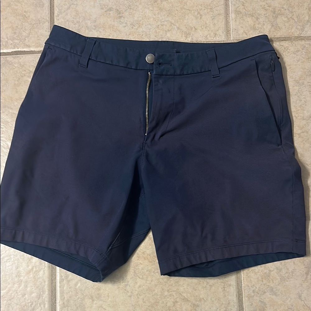 Flat Front Blue Casual Shorts